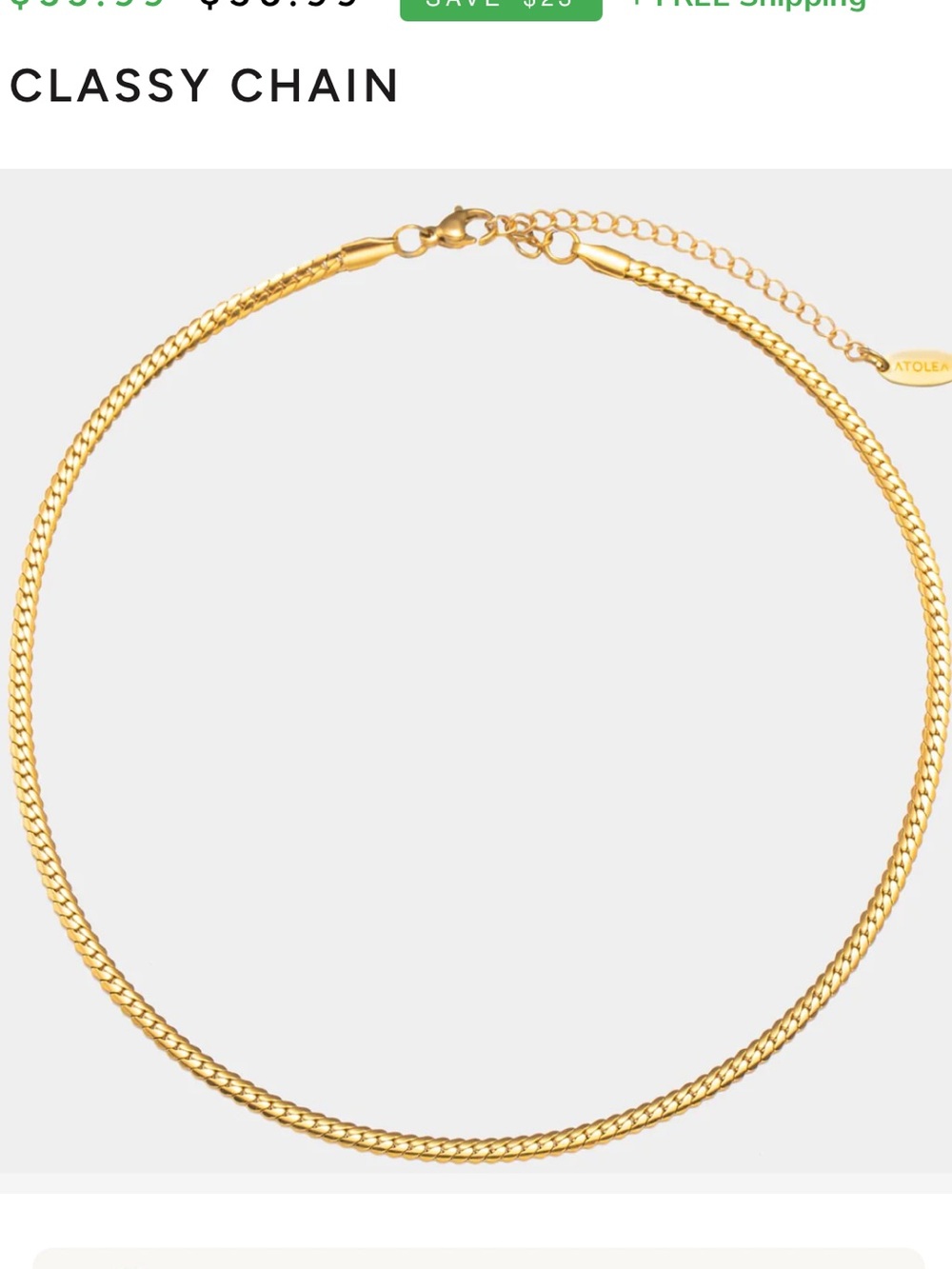 Atolea Ocean and Pool Proof Classy Chain Gold Necklace